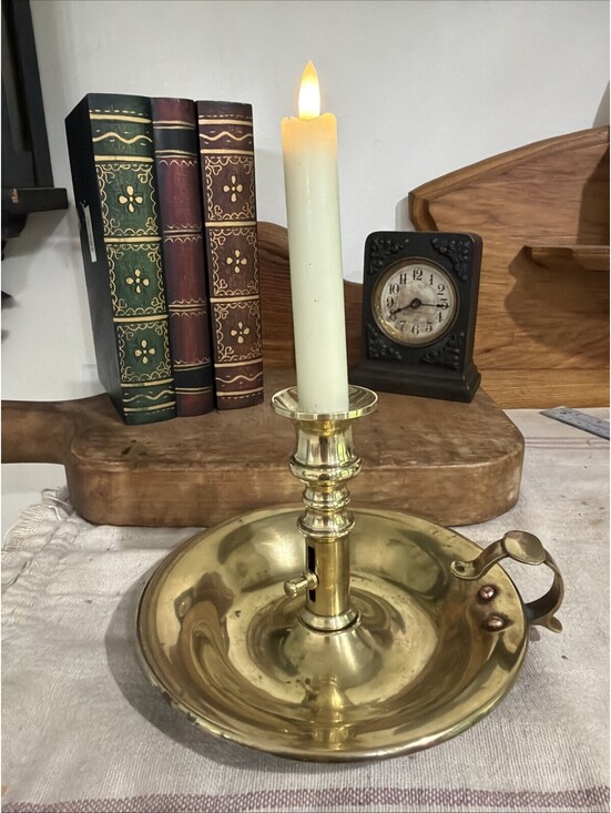Other - Antique Large Brass Candle Holder Chamberstick Finger Loop Pushup Colonial
